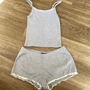 Brandy Melville Matching Set - Belle Ribbed Lace Tank and Emery Lace Sweatshorts